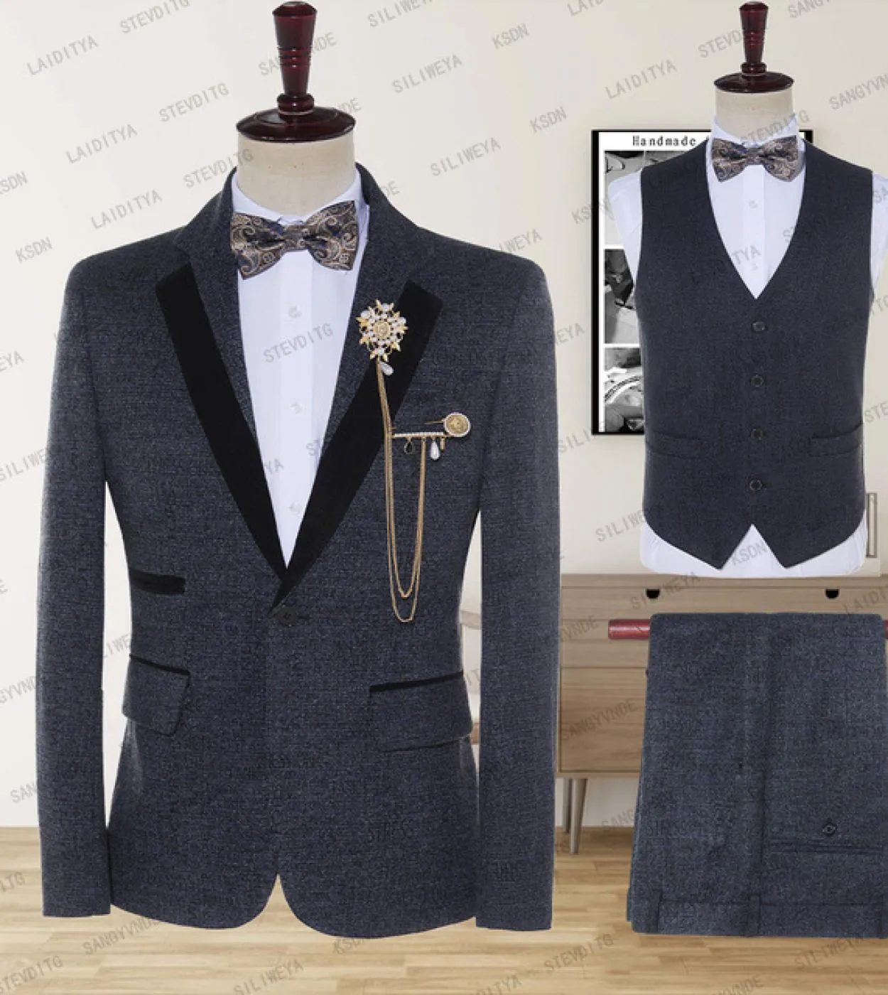 2023 grigio scuro moda di lusso scozzese ultimo cappotto pantalone masculino slim fit plaid smoking abiti da festa abiti da spos