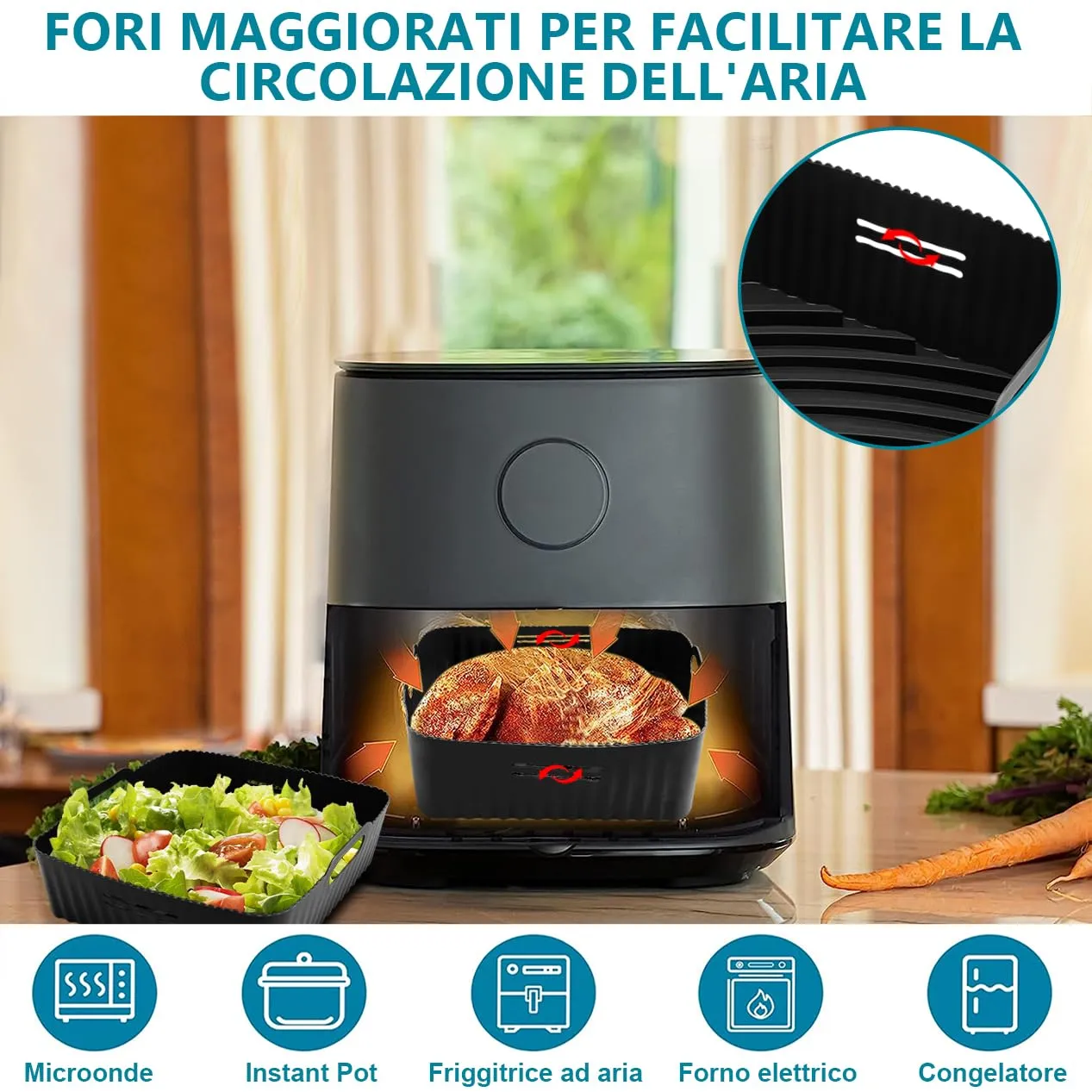 21CM Accessori Friggitrice ad Aria in Silicone, 2PCS Quadrata Teglie Cestino per Friggitrice ad Aria per COSORI 5,5L 4,7L, Riuti