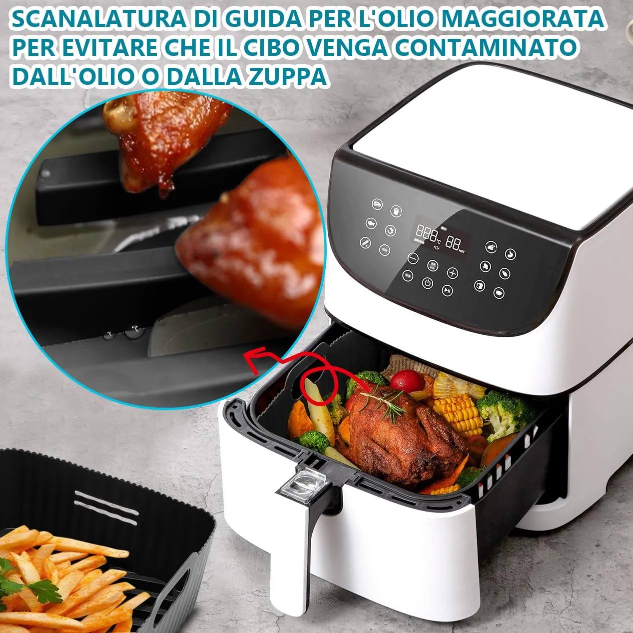 21CM Accessori Friggitrice ad Aria in Silicone, 2PCS Quadrata Teglie Cestino per Friggitrice ad Aria per COSORI 5,5L 4,7L, Riuti