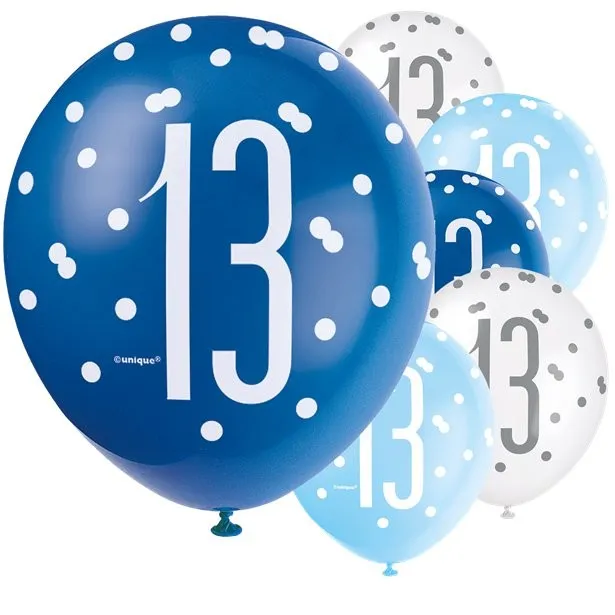 6 palloncini blu 13° compleanno 30 cm
