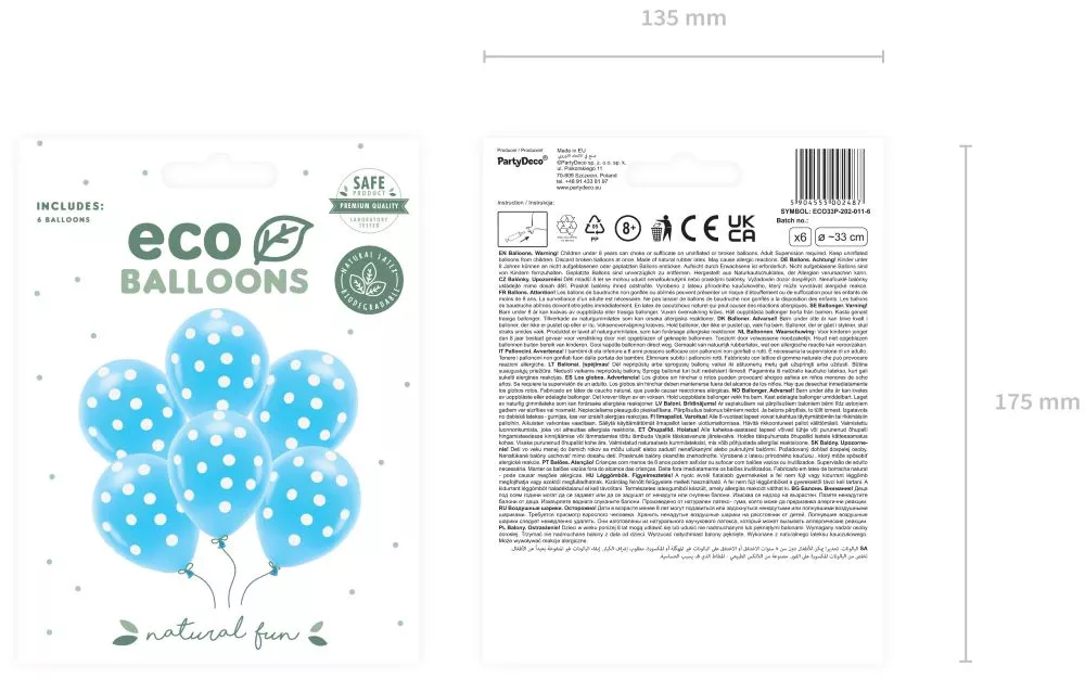 6 palloncini eco blu con pois 30 cm
