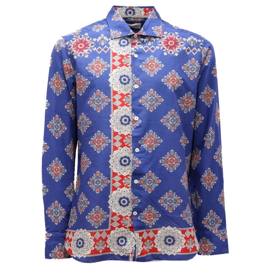 9349AG camicia uomo TINTORIA MATTEI bluette printed cotton shirt men