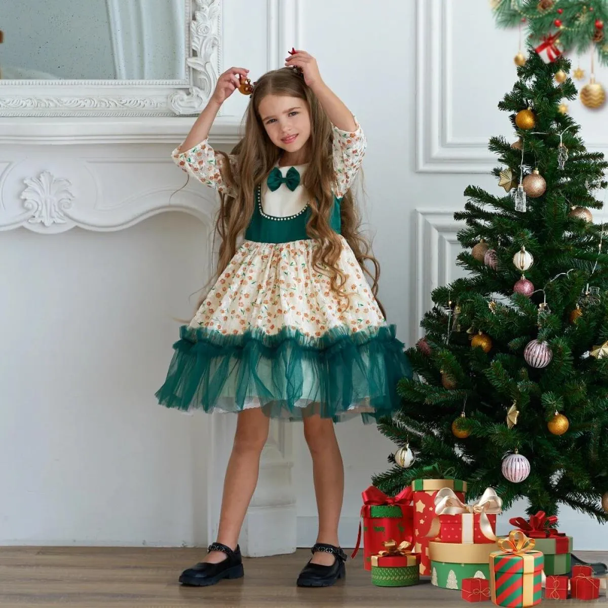 Abiti natalizi per neonate senza maniche lunghe in piuma carino festival festa per bambini vestiti da principessa per gilet in c