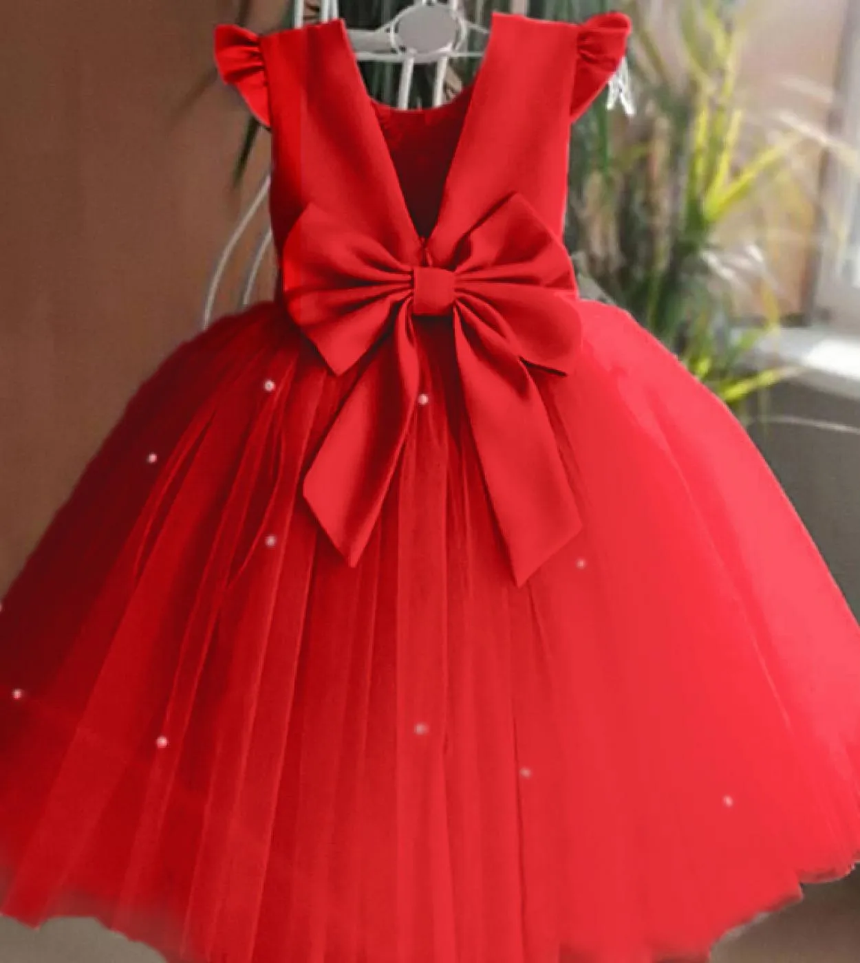 Abito da bambina in tulle con fiore di compleanno Abito da sposa con fiocco senza schienale Abito da festa per bambini Abito ros
