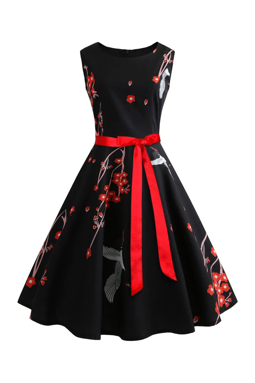 Abito vintage nero senza maniche stampato swing