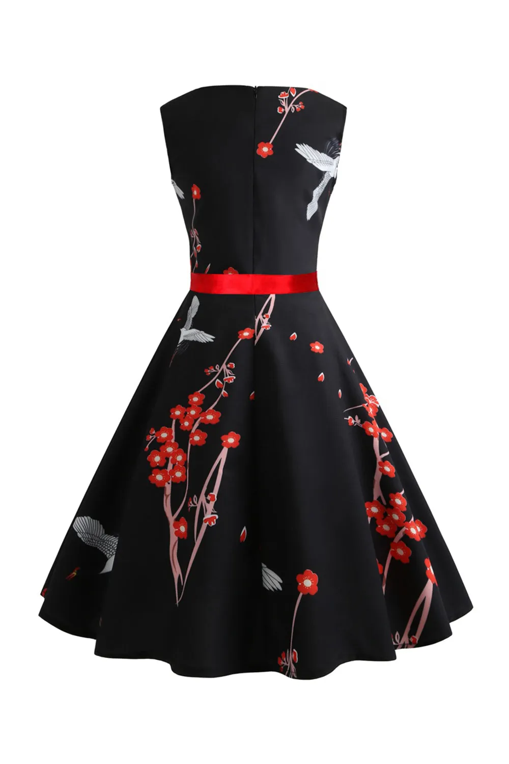 Abito vintage nero senza maniche stampato swing