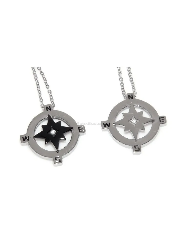 Acciaio inossidabile : Collana catena e ciondolo rosa dei venti cromato nero zircone