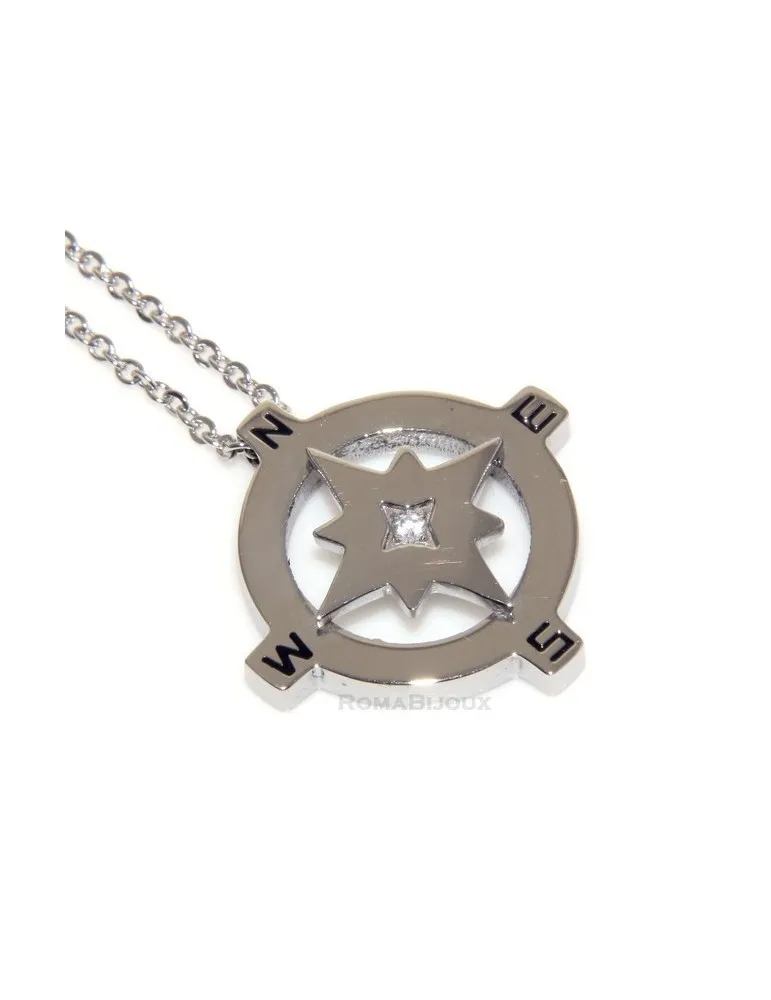 Acciaio inossidabile : Collana catena e ciondolo rosa dei venti cromato nero zircone