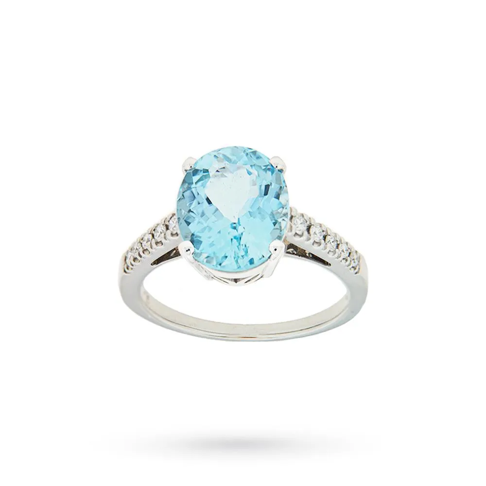 Anello oro bianco acquamarina ovale 3,60ct diamanti 0,13ct Mirco Visconti
