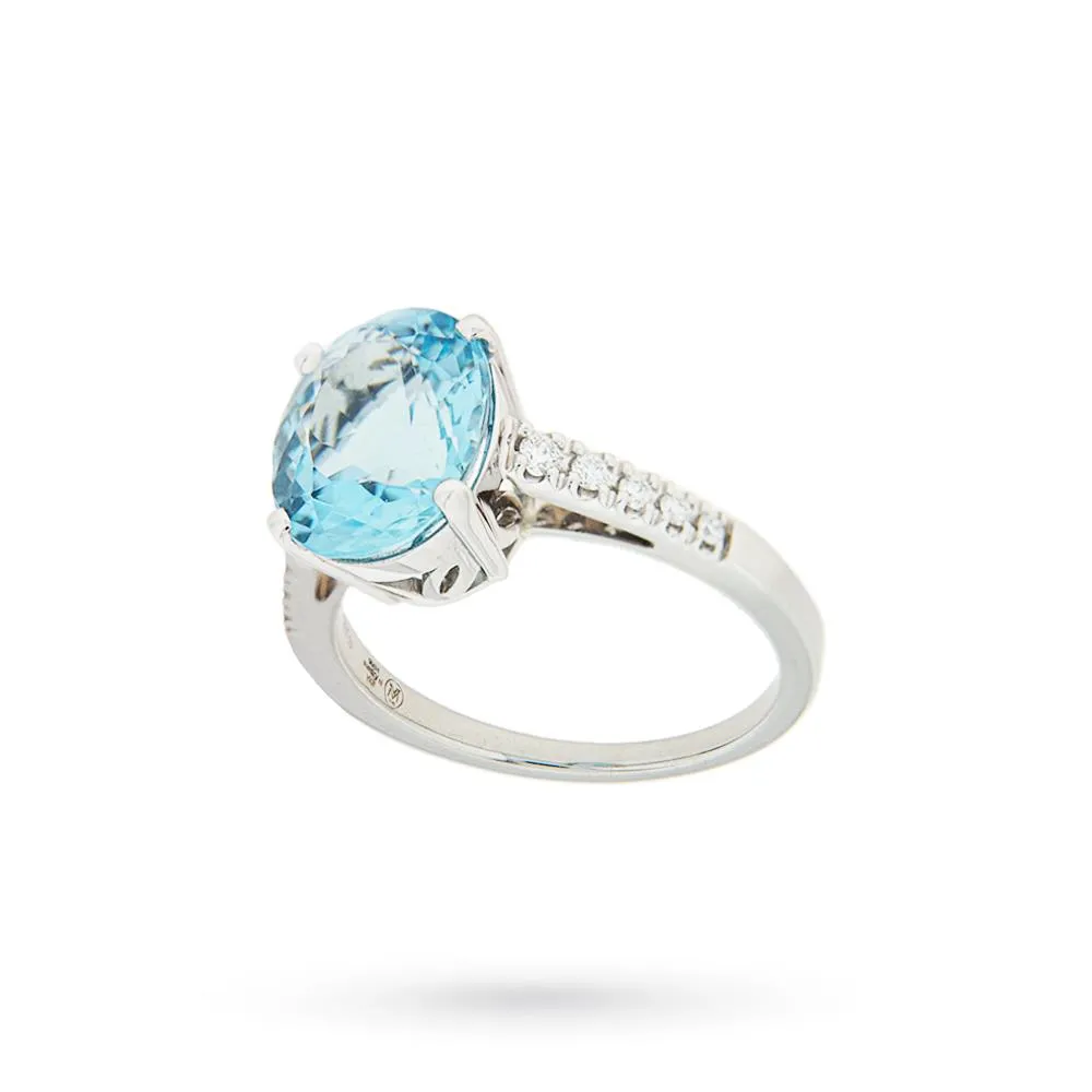 Anello oro bianco acquamarina ovale 3,60ct diamanti 0,13ct Mirco Visconti