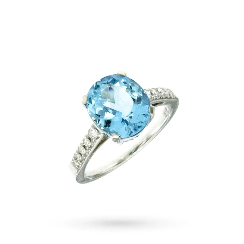 Anello oro bianco acquamarina ovale 3,60ct diamanti 0,13ct Mirco Visconti