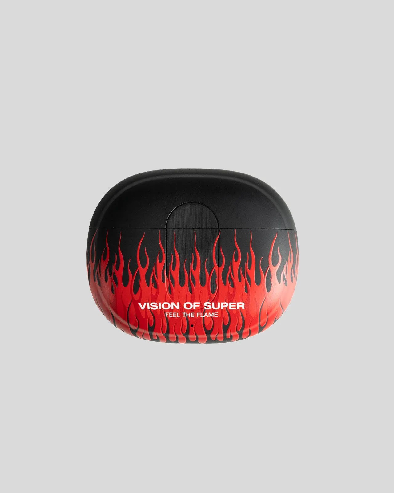 AURICOLARI NERI CON FIAMME ROSSE E LOGO BIANCO