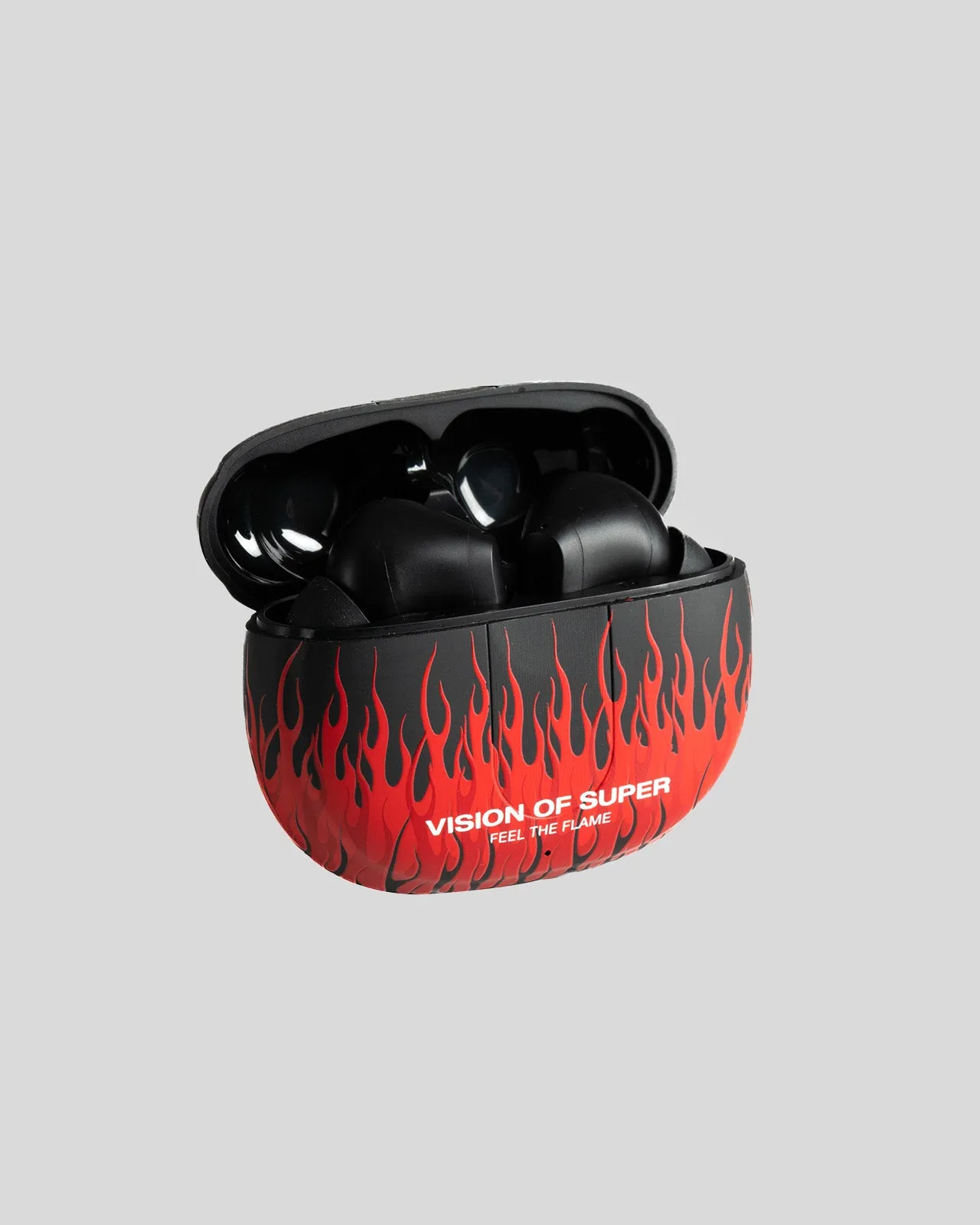 AURICOLARI NERI CON FIAMME ROSSE E LOGO BIANCO