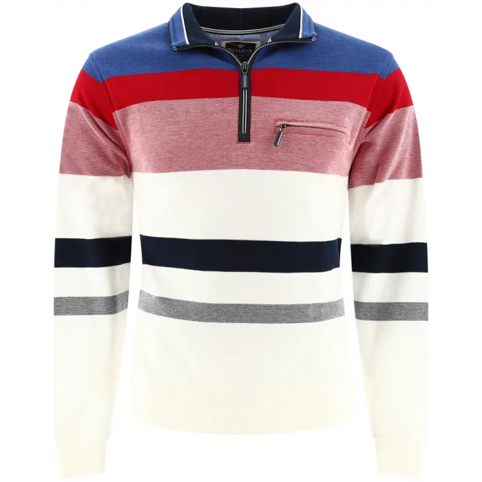 Baileys maglione uomo in cotone a righe con cerniera rosso