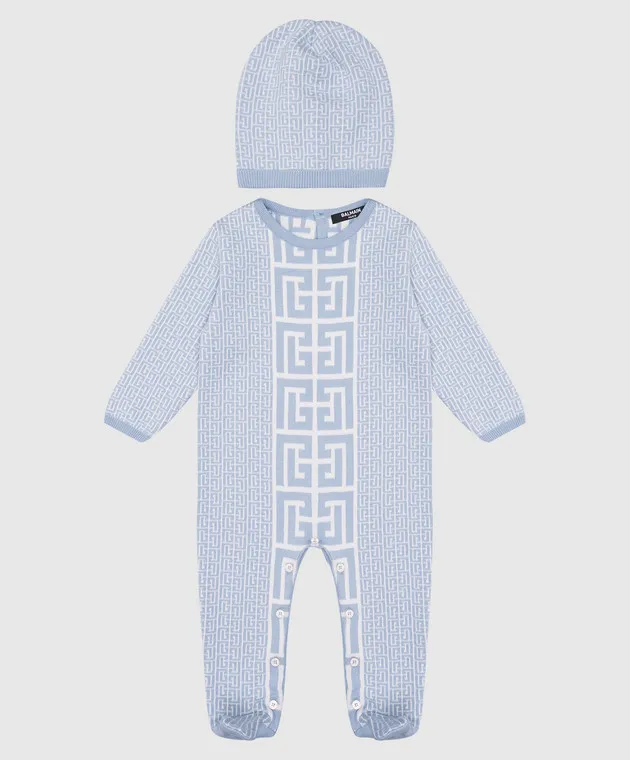 Balmain Set blu per bambini composto da tuta e cappello in cashmere BVB58AZ231219