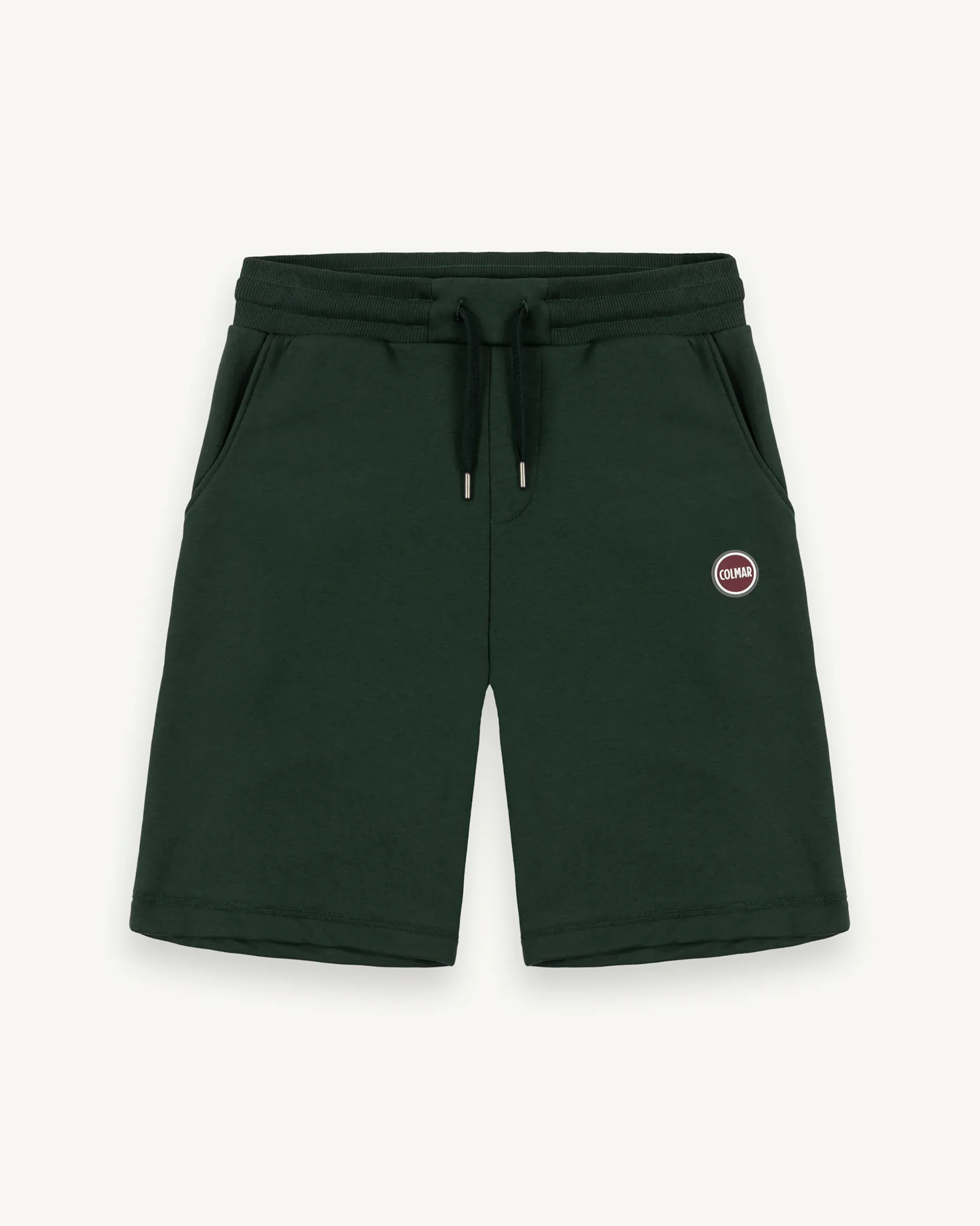 Bermuda verde scuro in felpa di cotone con logo bollo applicato