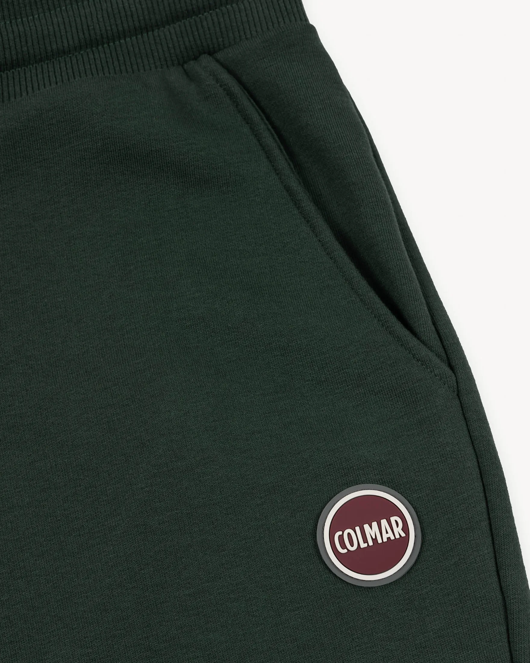 Bermuda verde scuro in felpa di cotone con logo bollo applicato