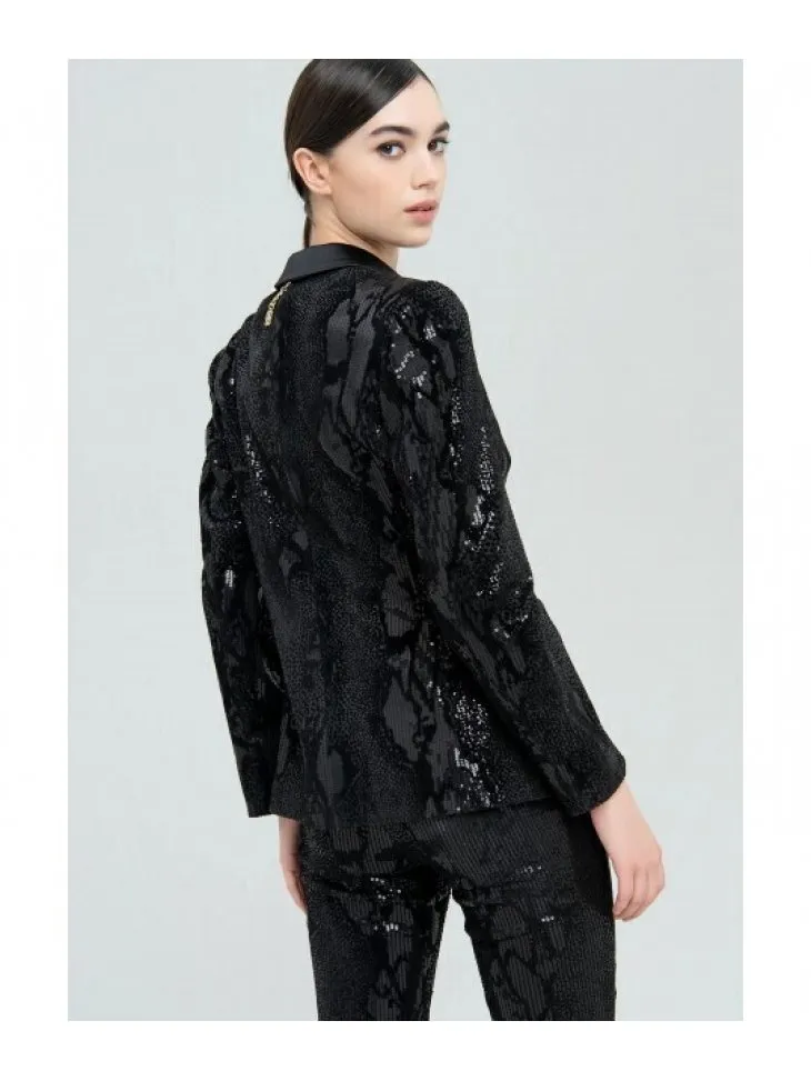 Blazer con paillettes in fantasia pitonata