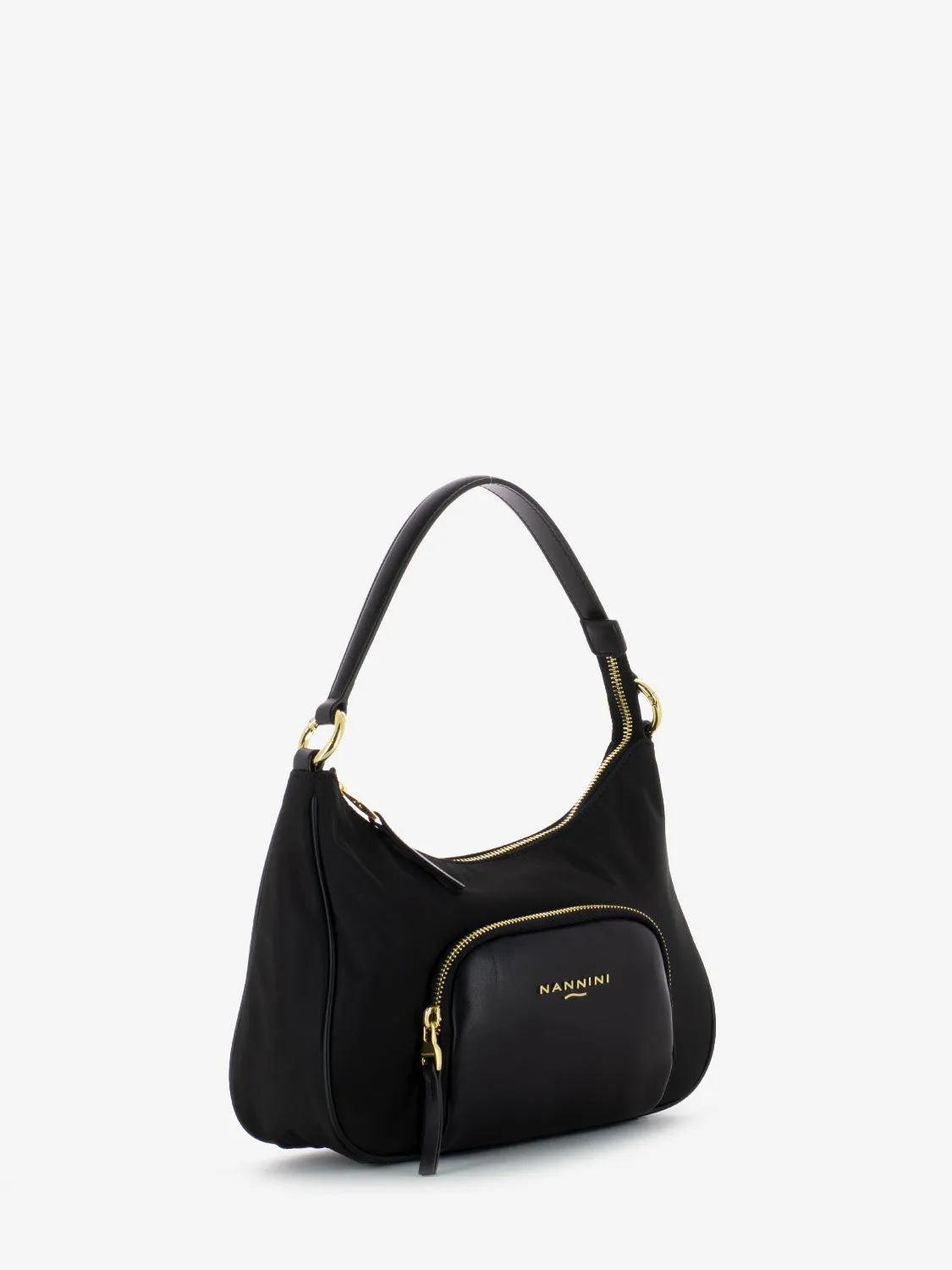 Borsa a spalla in nylon e pelle Gardenia nero