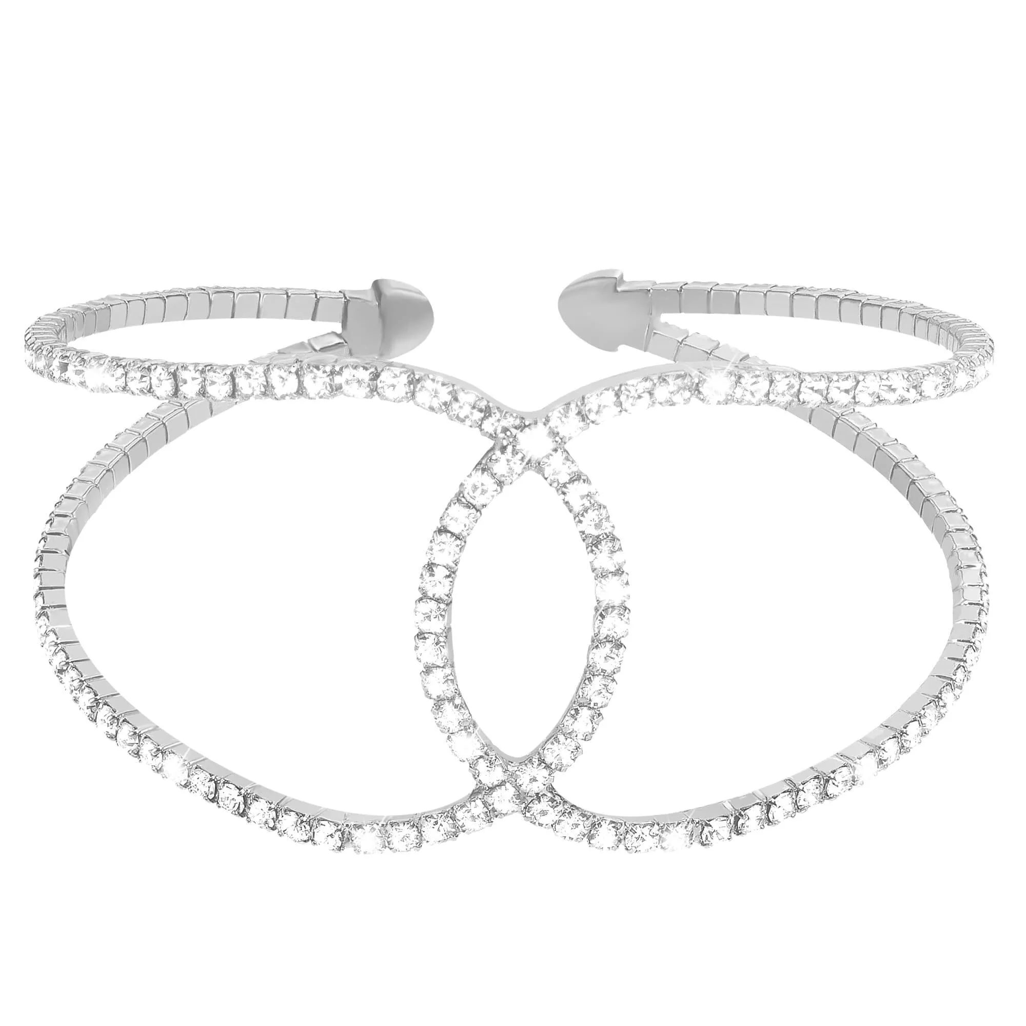 Bracciale bangle big in metallo rodiato e cristalli