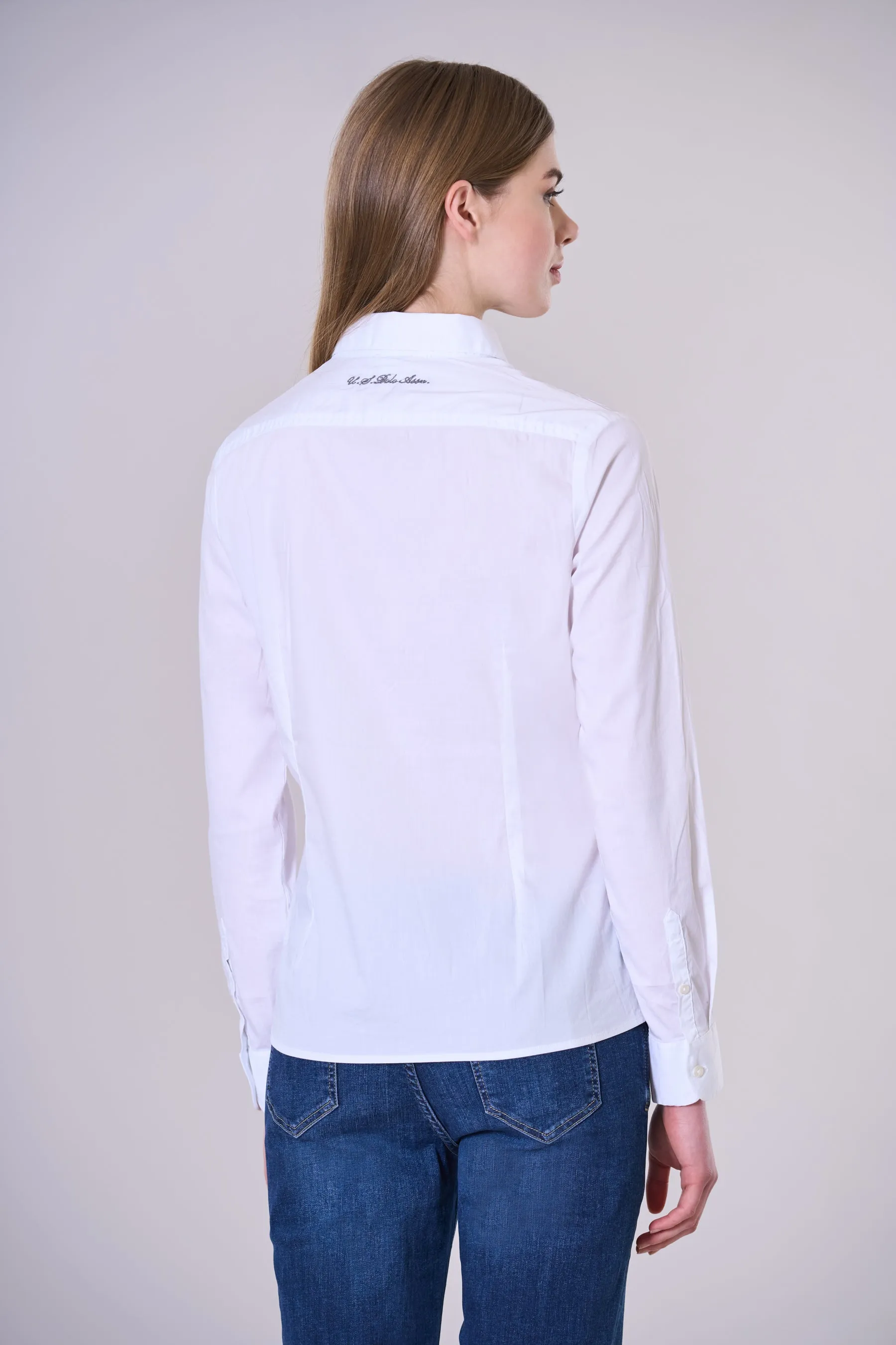 Camicia misto cotone stretch popeline con logo U.S. Polo Assn.