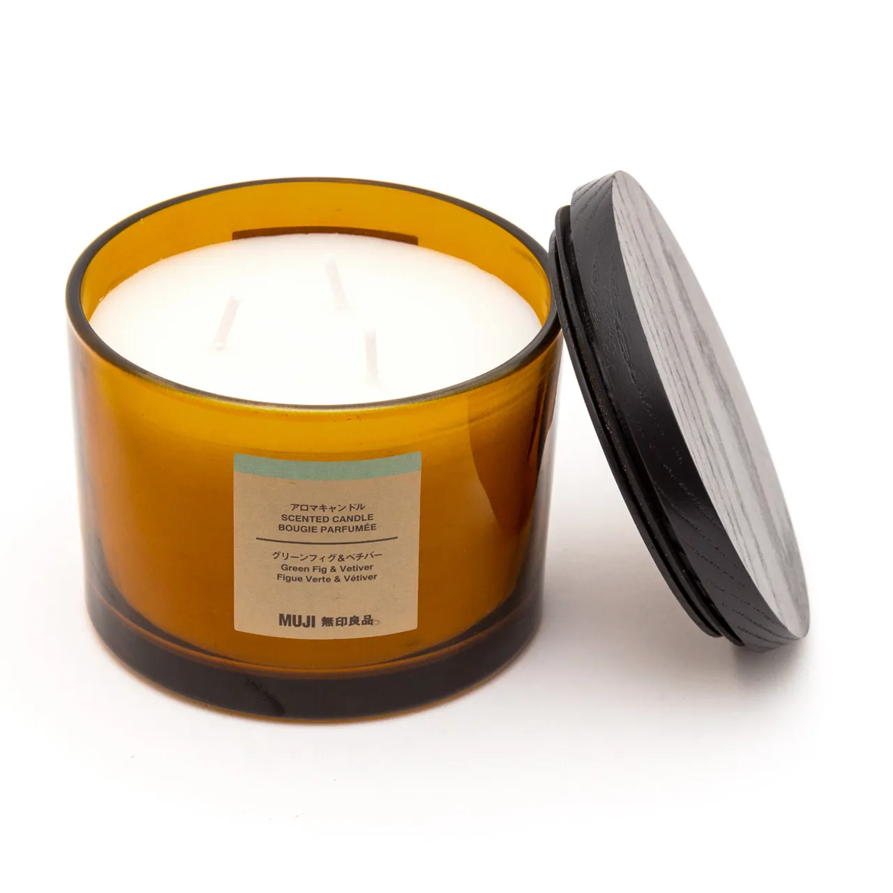 Candela fico verde e vetiver, 3 stoppini