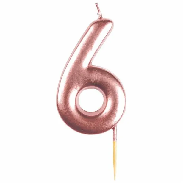 Candela per torta numero 6 oro rosa metallizzato