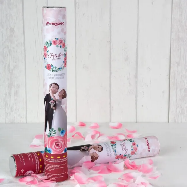 Cannone di petali in tessuto da 38 cm con disegno degli sposi - 1 pz.