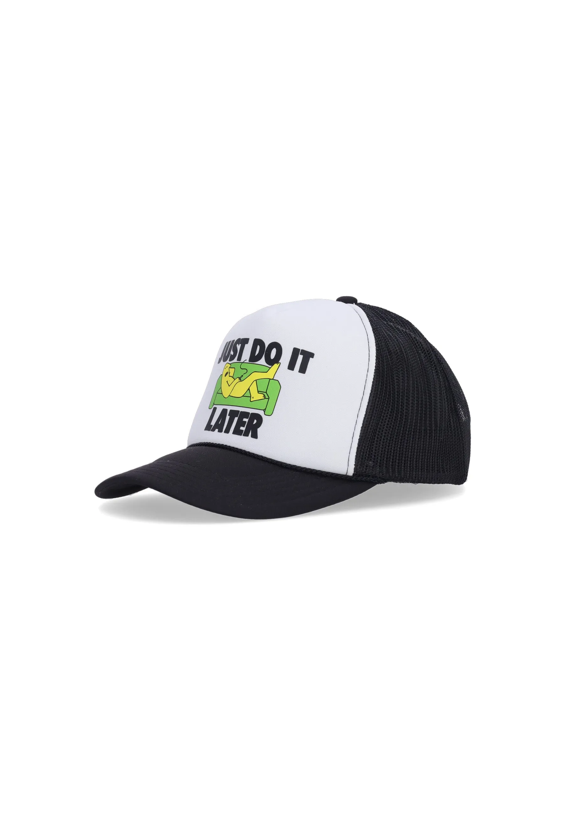 Cappellino Visiera Curva Uomo Secret Club Just Do It Later Trucker Hat White/black