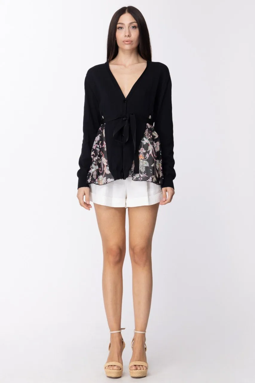 Cardigan in maglia con inserti stampati e fusciacca BIC NERO/ST FIORE INDIANO NERO
