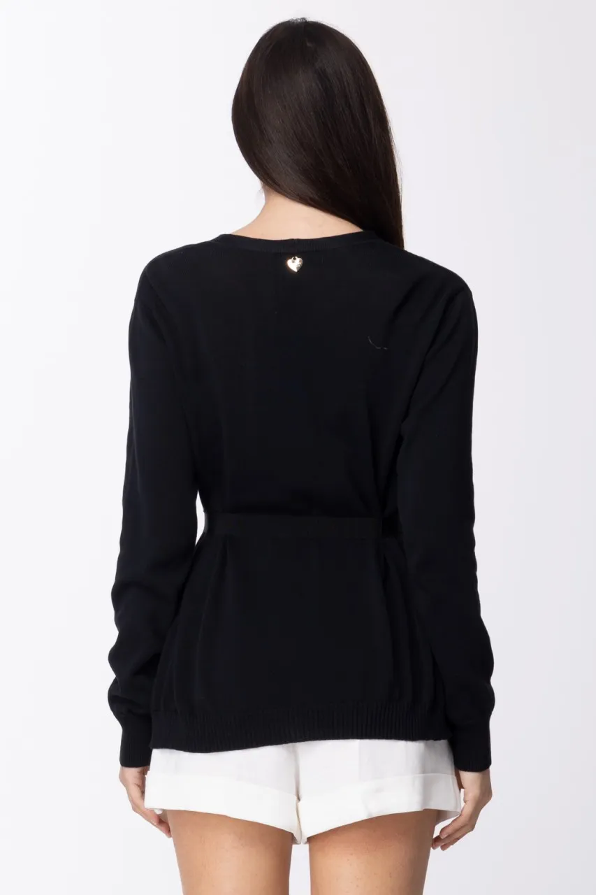 Cardigan in maglia con inserti stampati e fusciacca BIC NERO/ST FIORE INDIANO NERO