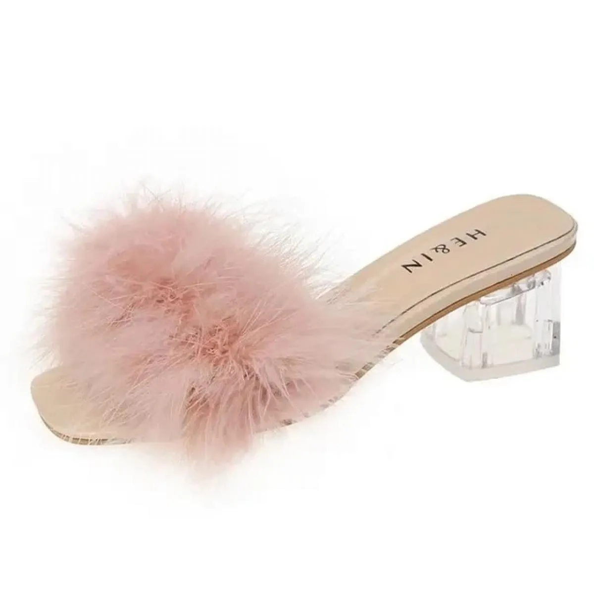 Ciabatte Sandalo Donna Estate Outdoor Pantofole Moda Punta quadrata Tacchi alti Office Ladies Piuma Diapositive Chic Classics Fu