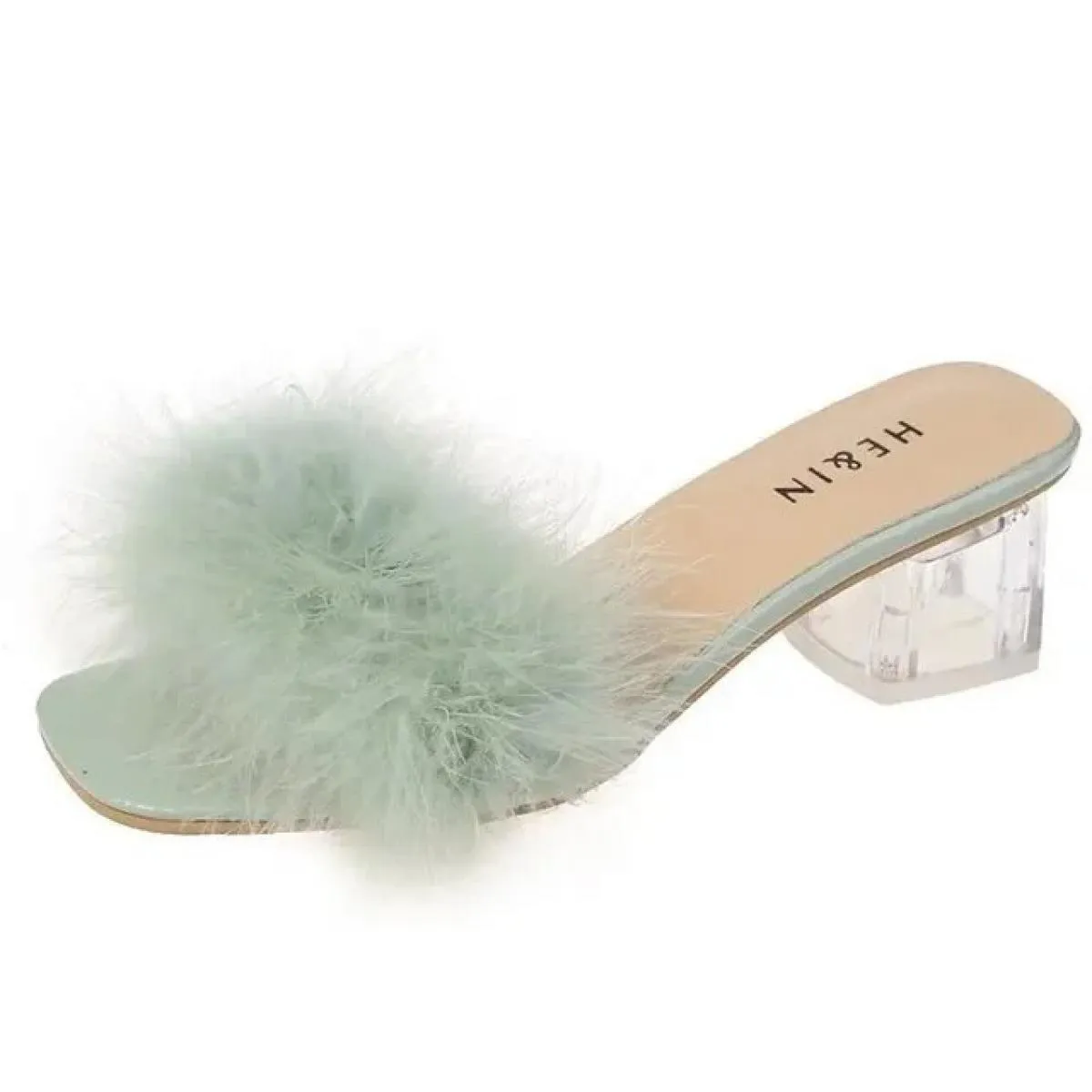Ciabatte Sandalo Donna Estate Outdoor Pantofole Moda Punta quadrata Tacchi alti Office Ladies Piuma Diapositive Chic Classics Fu