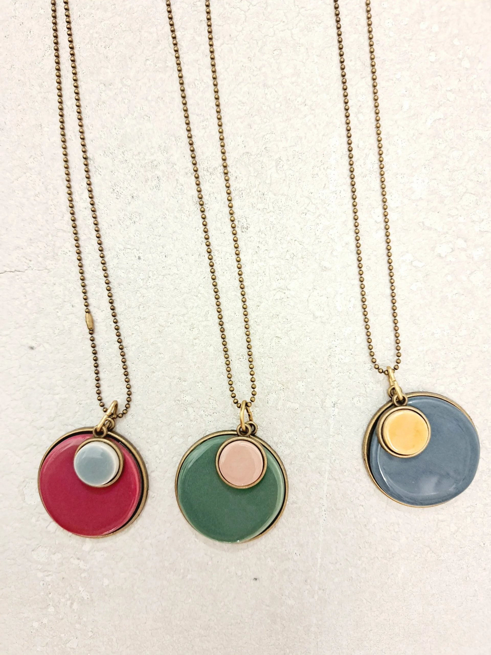 Collana Ciondolone Double Ottone e Ceramica  Pompelmo Rosa