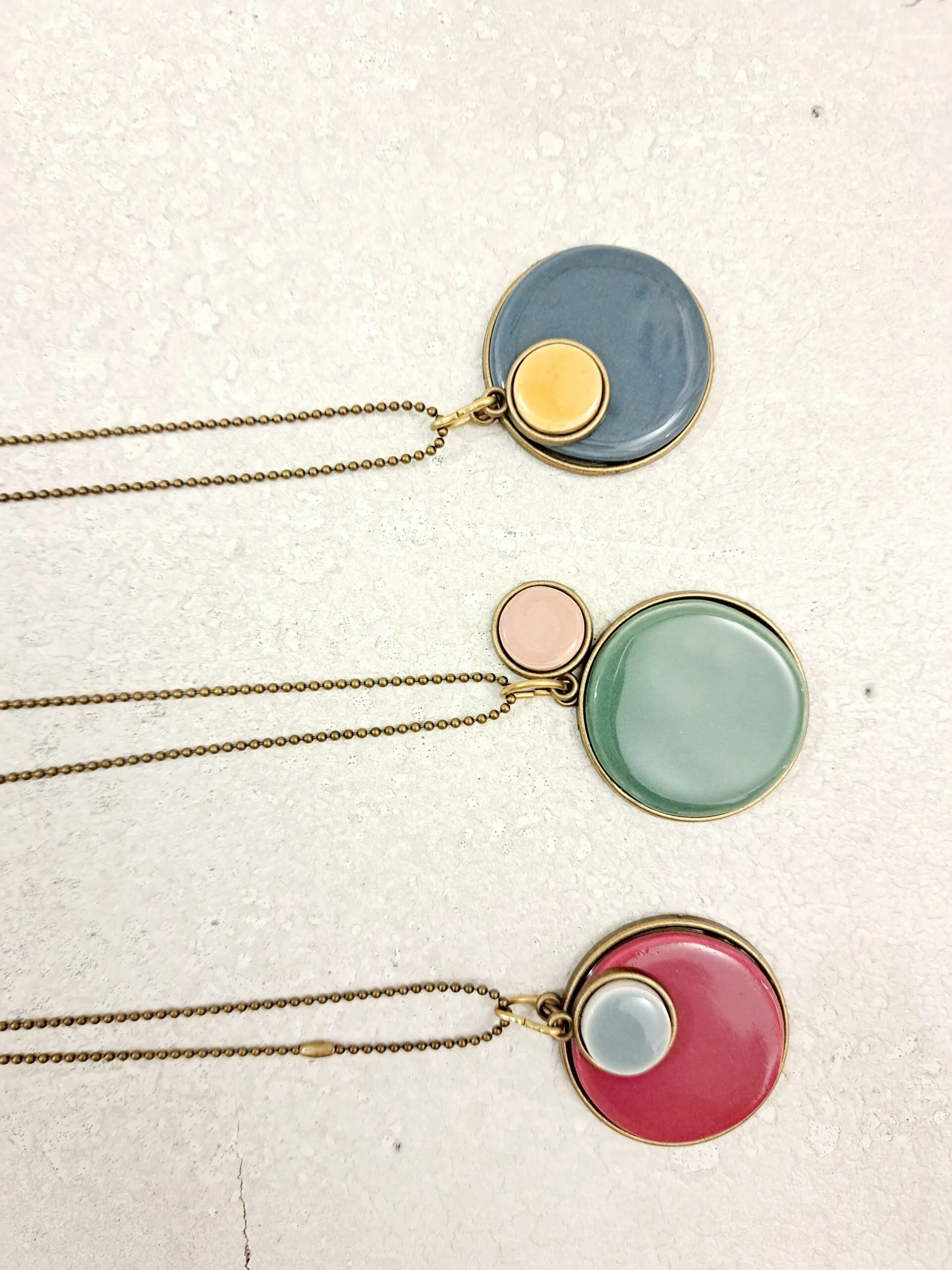 Collana Ciondolone Double Ottone e Ceramica  Pompelmo Rosa