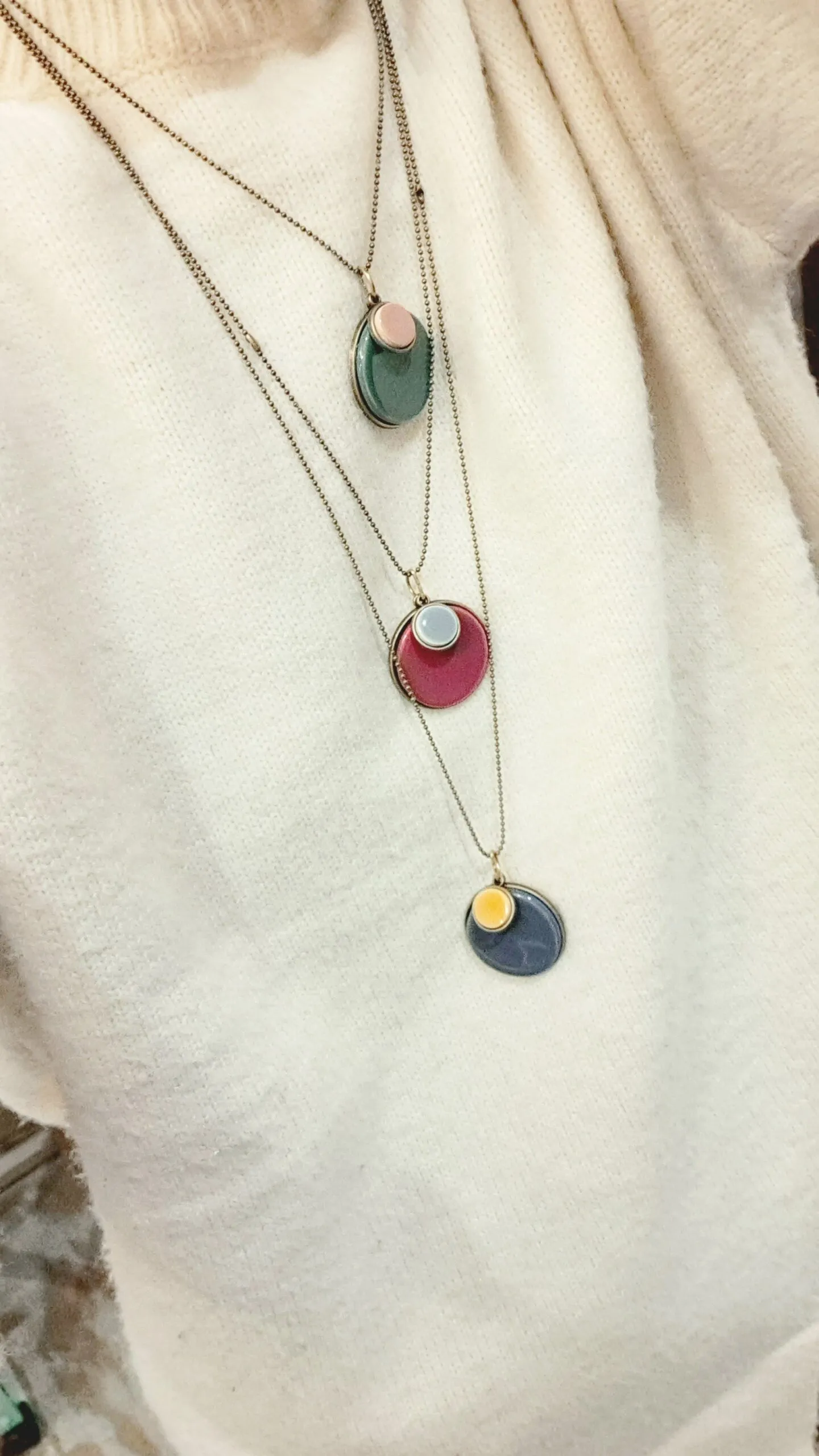 Collana Ciondolone Double Ottone e Ceramica  Pompelmo Rosa