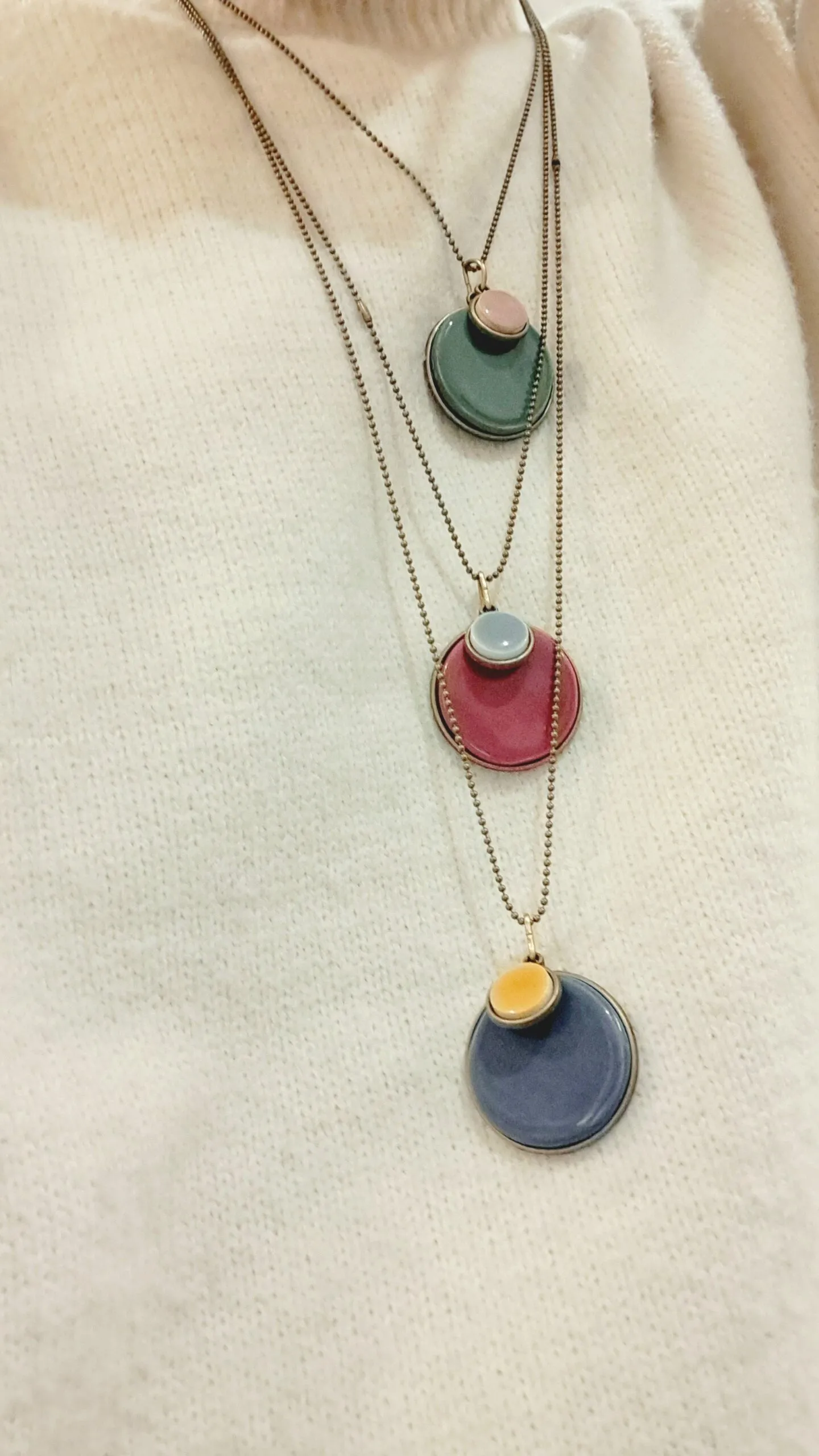 Collana Ciondolone Double Ottone e Ceramica  Pompelmo Rosa