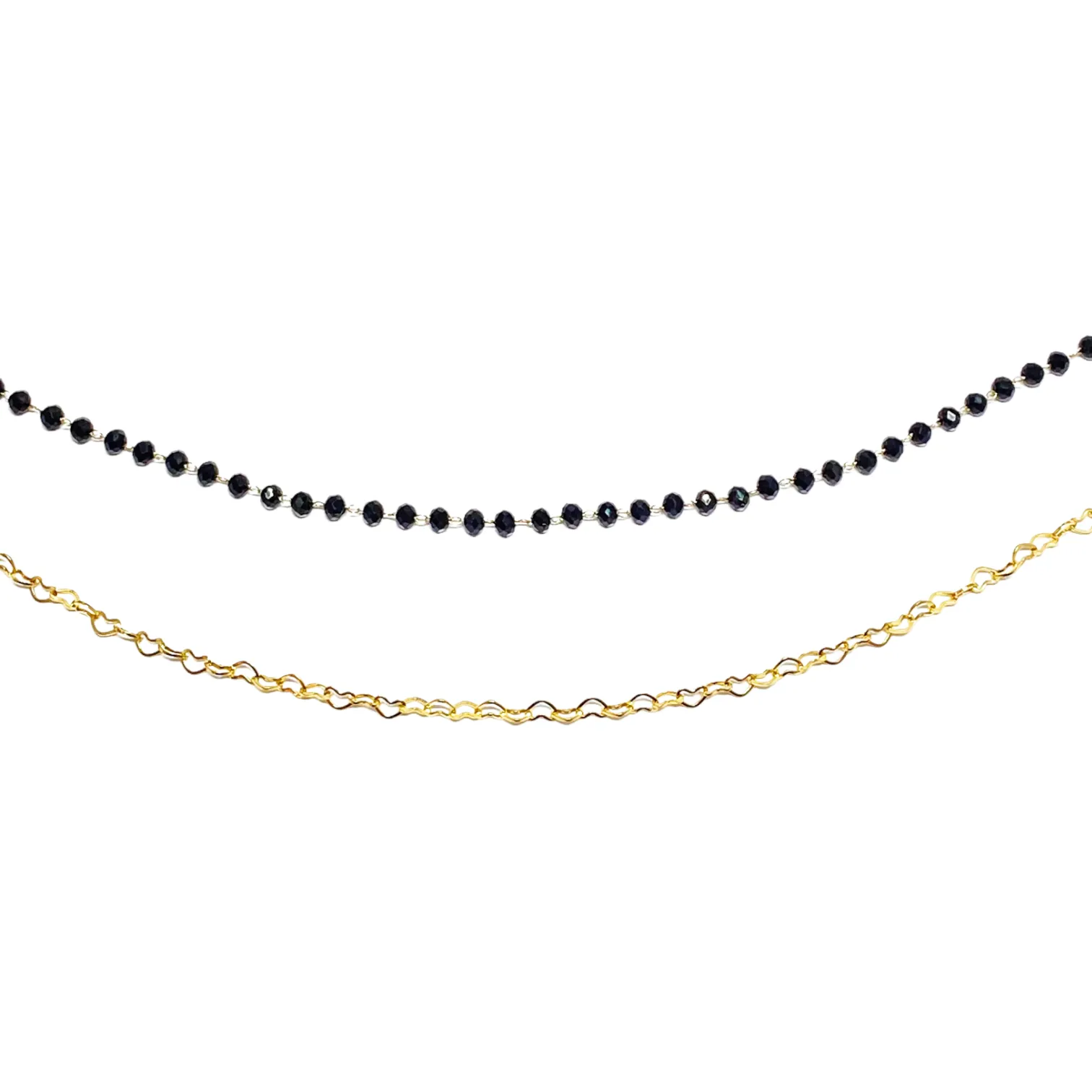 COLLANA  DOPPIA CON CUORICINI E PERLINE NERE