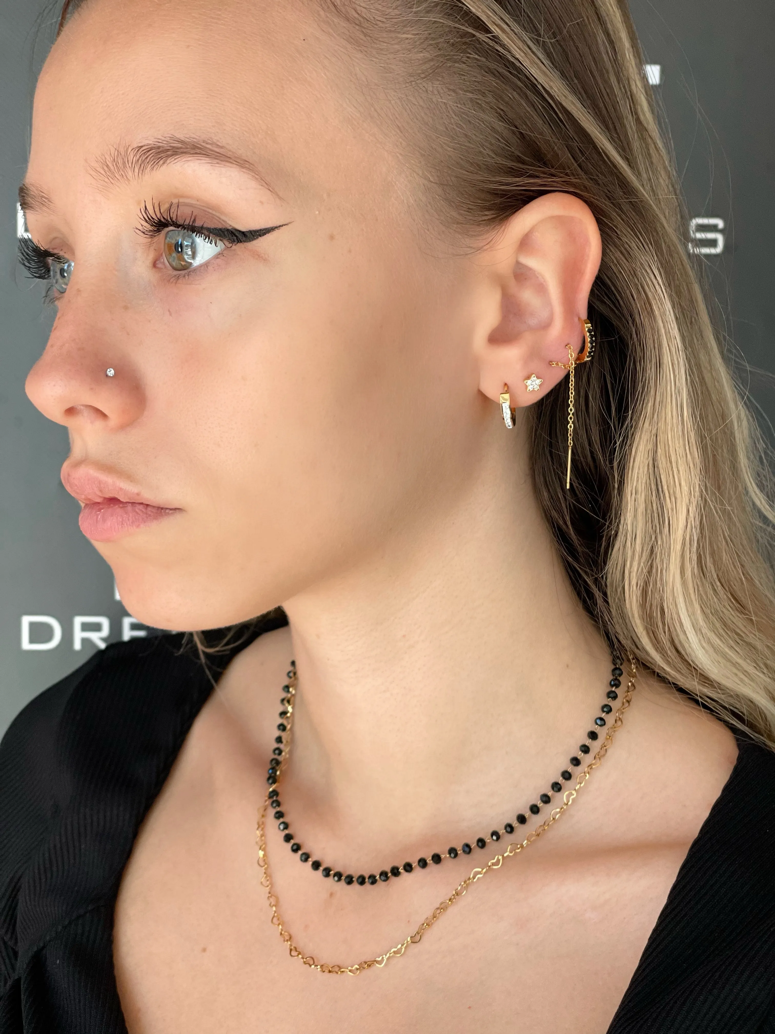 COLLANA  DOPPIA CON CUORICINI E PERLINE NERE