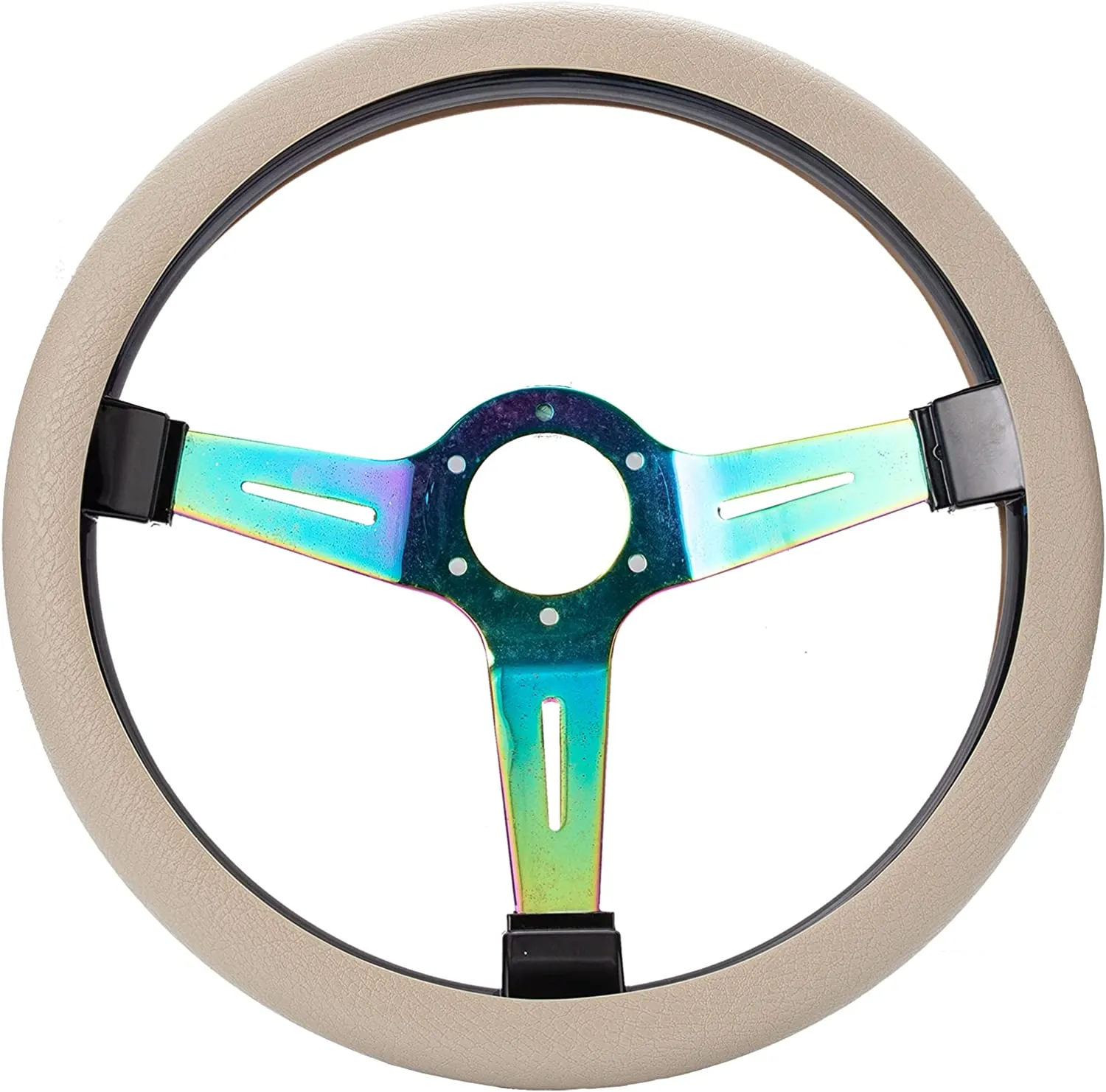 Coprivolante elegante in morbido silicone 35-38cm antiscivolo, decorazione per il volante dell’auto (Beige)