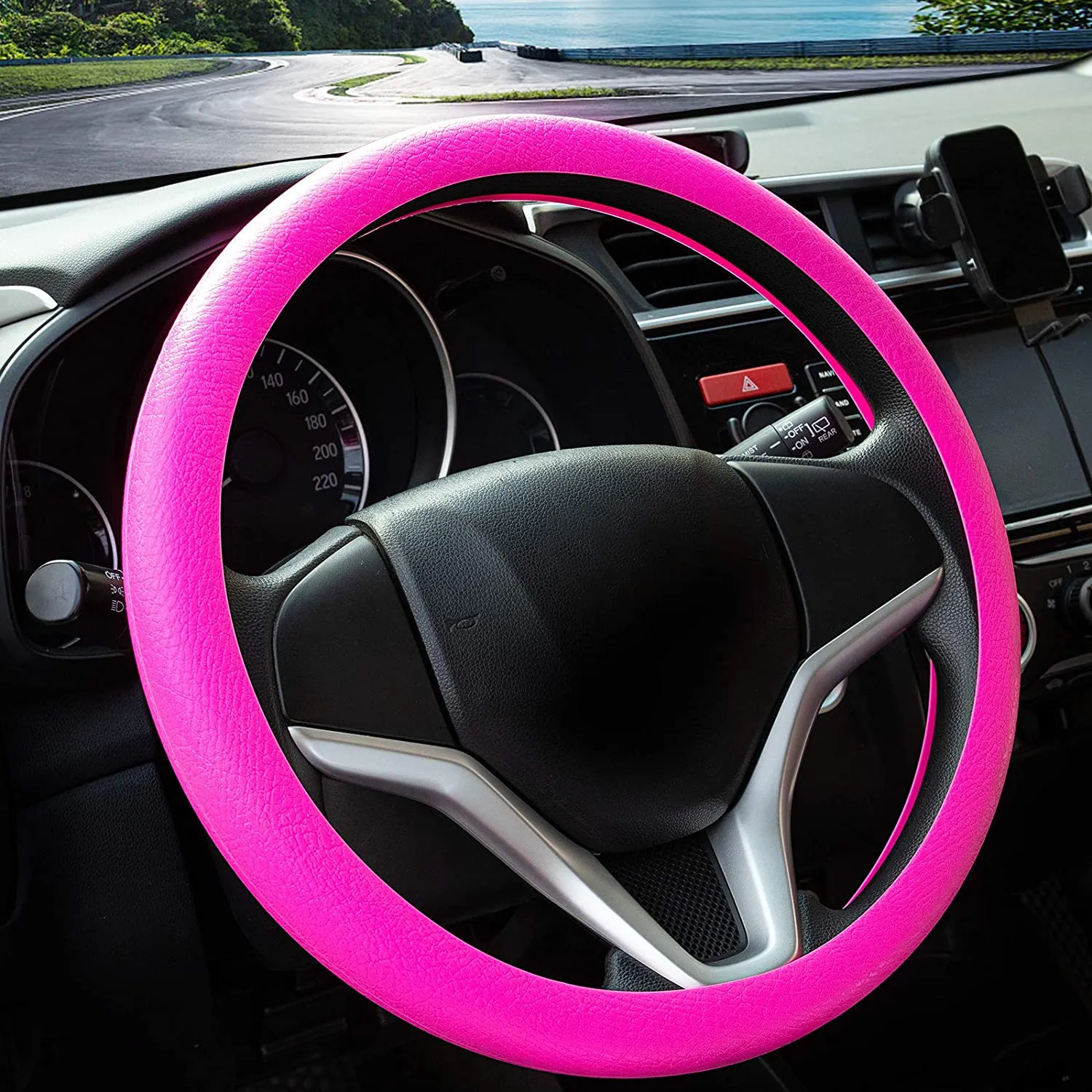 Coprivolante elegante in morbido silicone 35-38cm antiscivolo, decorazione per il volante dell’auto (Beige)