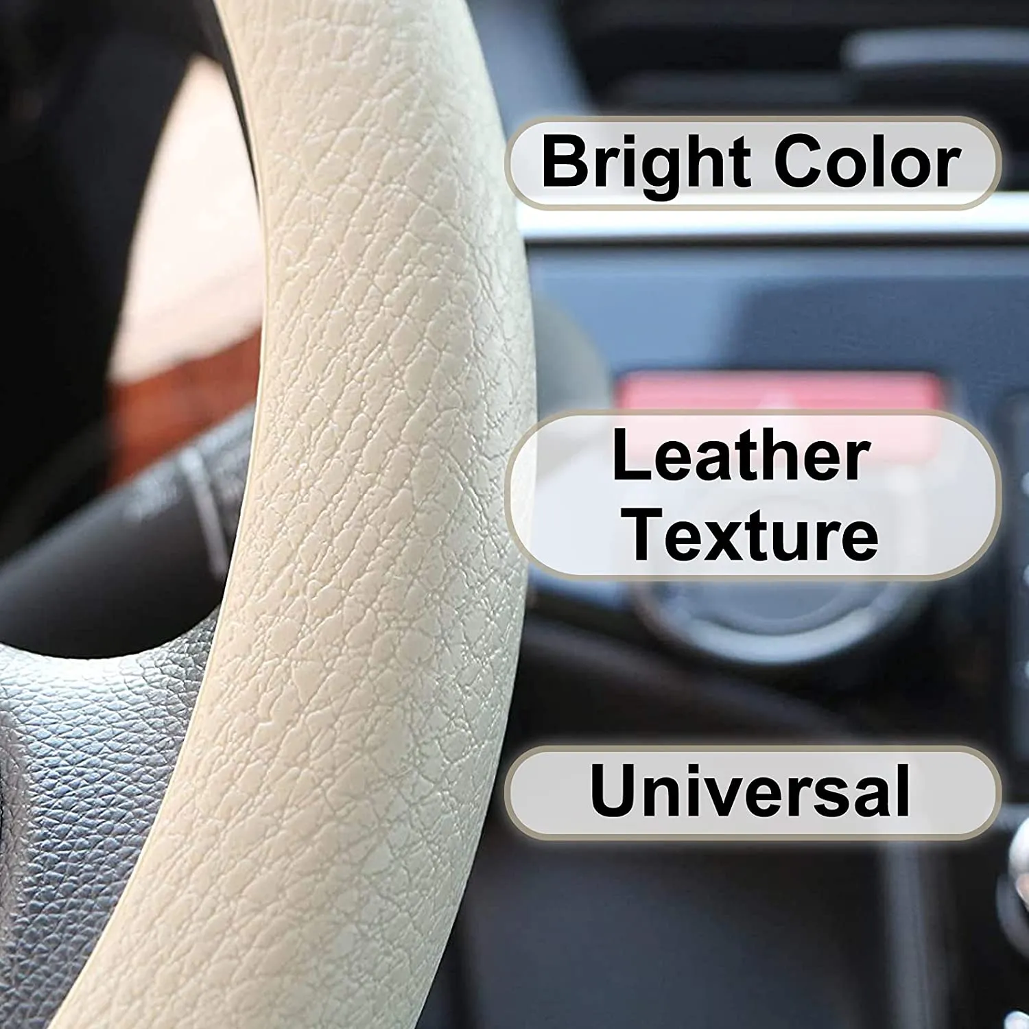 Coprivolante elegante in morbido silicone 35-38cm antiscivolo, decorazione per il volante dell’auto (Beige)