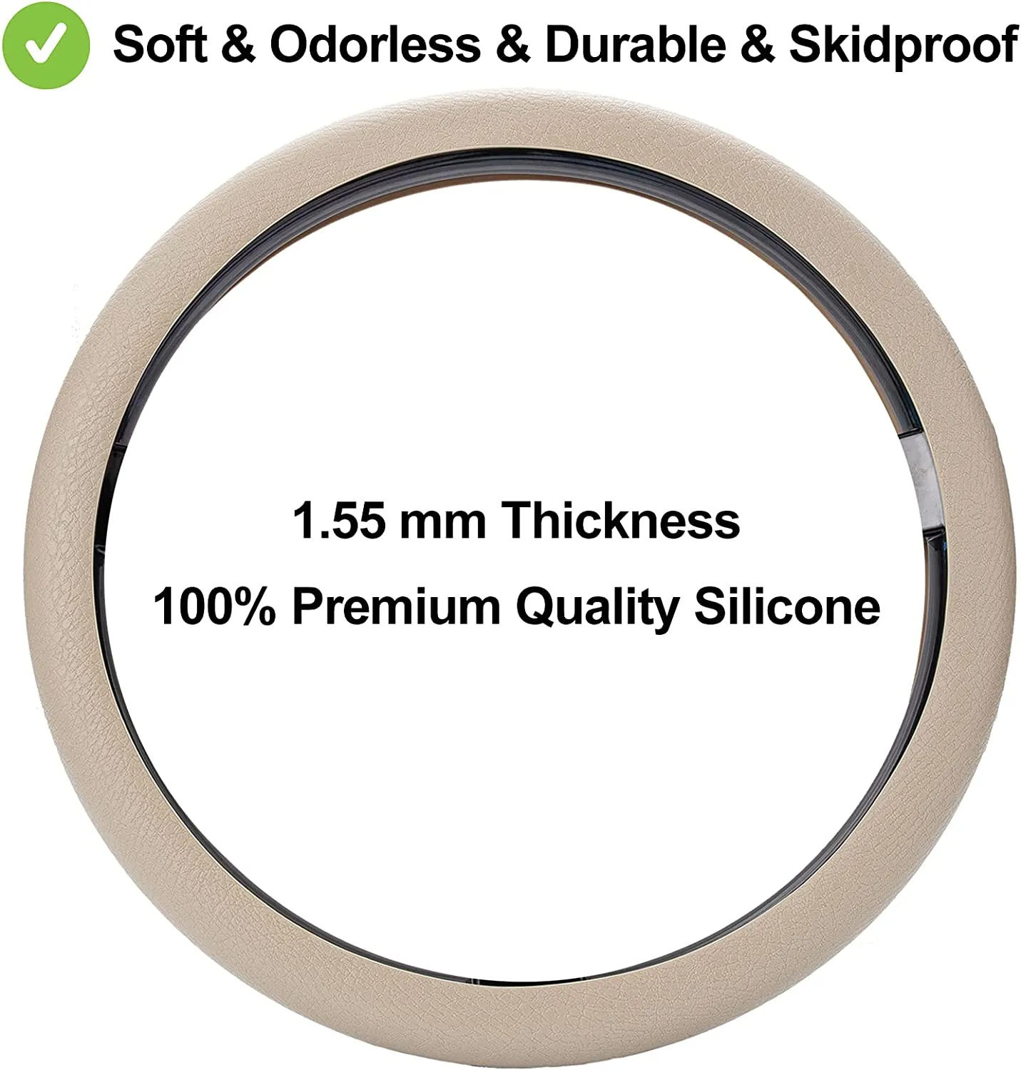 Coprivolante elegante in morbido silicone 35-38cm antiscivolo, decorazione per il volante dell’auto (Beige)