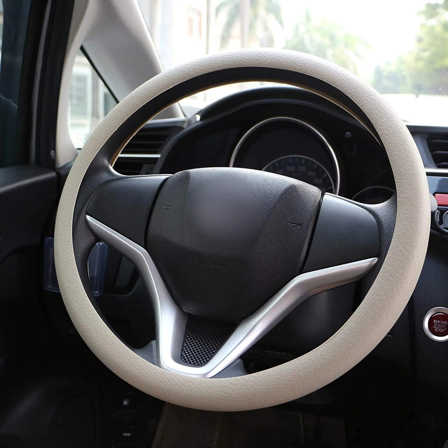Coprivolante elegante in morbido silicone 35-38cm antiscivolo, decorazione per il volante dell’auto (Beige)