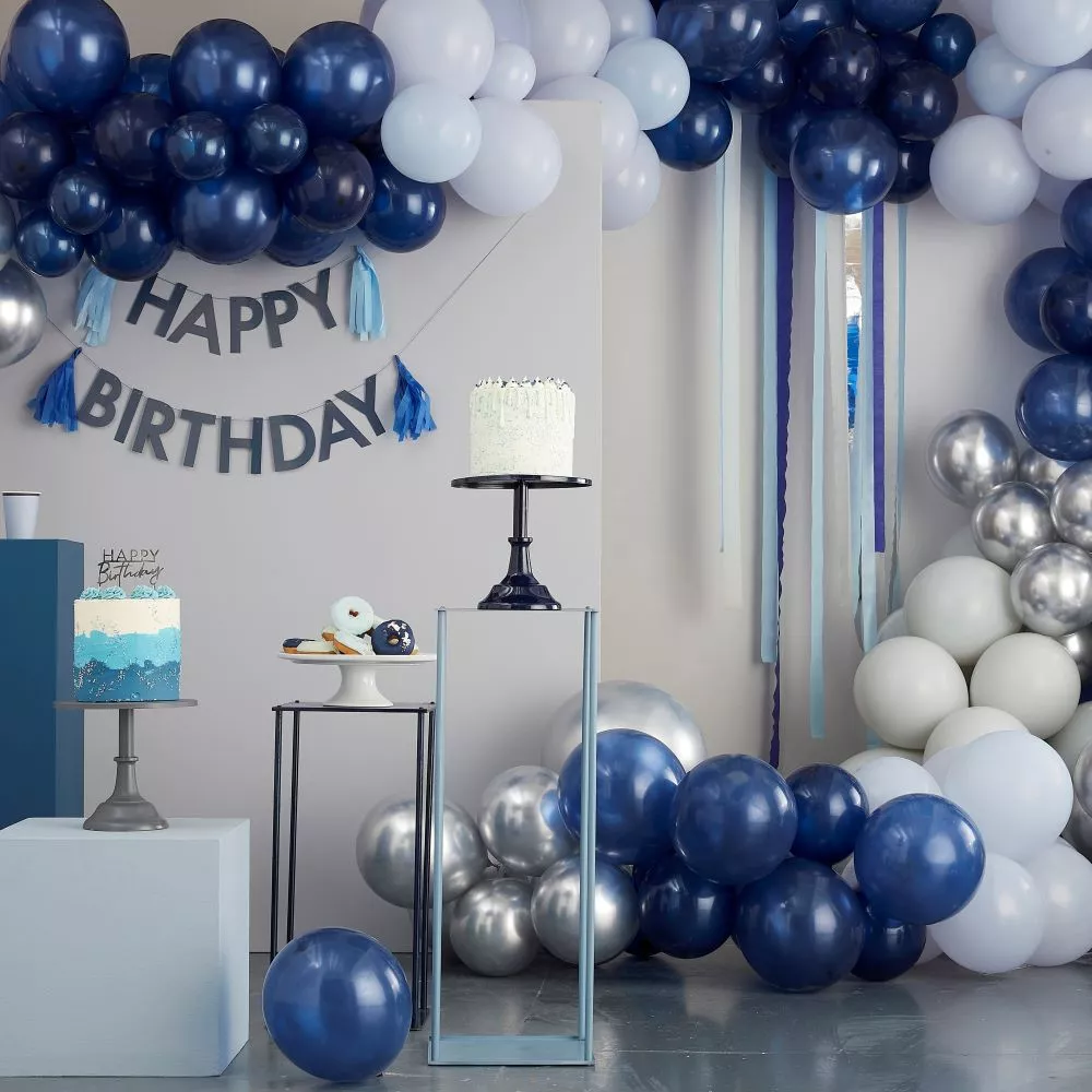 Cornice portafoto Happy Birthday blu con palloncini