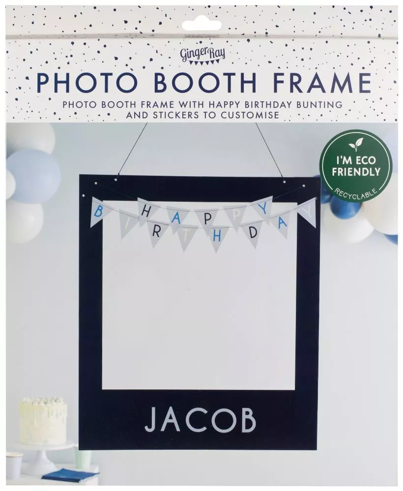 Cornice portafoto Happy Birthday blu con palloncini