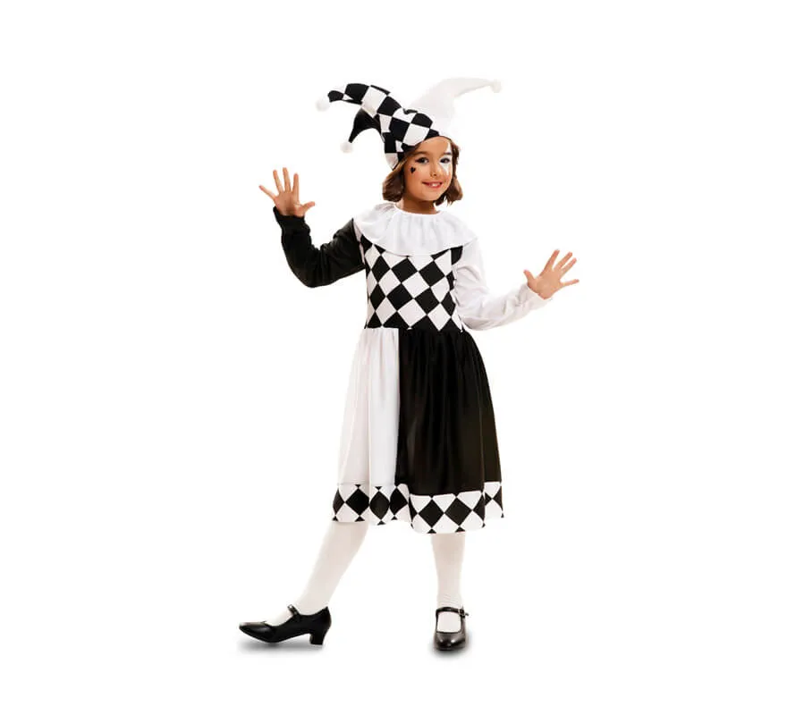 Costume da Arlecchina bianco e nero per bambina