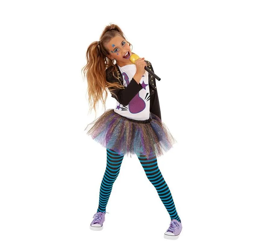 Costume da cantante Pop blu per bambina