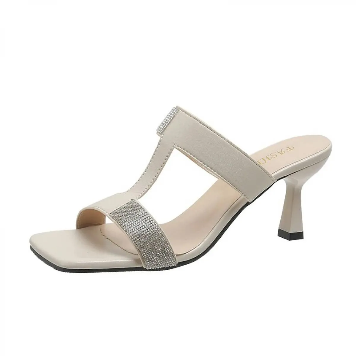 Designer Rosso Femminile Scivolo di Lusso di Cristallo Lucido Tacco Alto Comodo Tacco Grosso Vestito Pantofole da Donna di Moda
