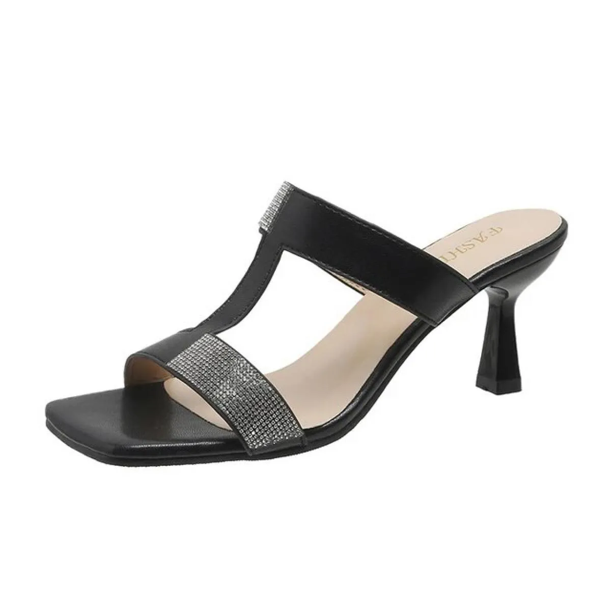 Designer Rosso Femminile Scivolo di Lusso di Cristallo Lucido Tacco Alto Comodo Tacco Grosso Vestito Pantofole da Donna di Moda
